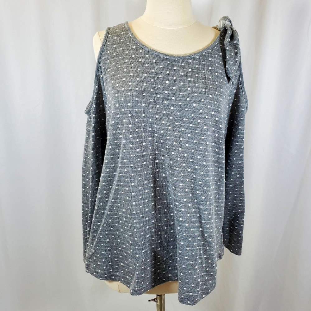 Lane Bryant Women's Top Size 18/20 Cold Shoulder Long Sleeve Polka Dot Gray